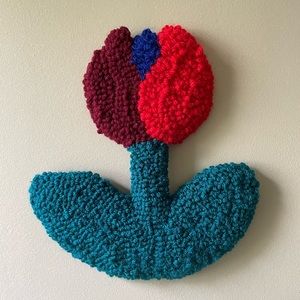 Handcrafted Punch Needle Tufted Flower Wall Art: Maroon Tulip | Wool/Acrylic